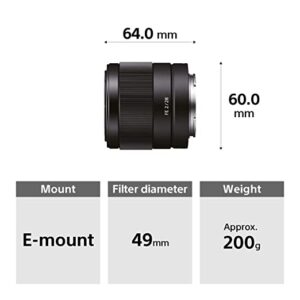 Sony SEL28F20 FE 28mm f/2-22 Standard-Prime Lens Black