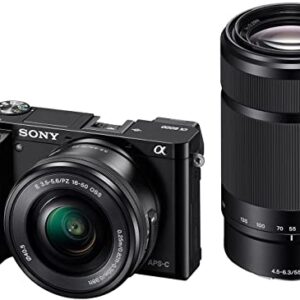 Sony Alpha ILCE 6000Y 24.3 MP Mirrorless Digital SLR Camera with 16-50 mm and 55-210 mm Zoom Lenses (APS-C Sensor, Fast Auto Focus, Eye AF) – Black